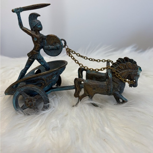 Vintage Bronze Chariot Figurine with Blue Accents - Picture 1 of 9